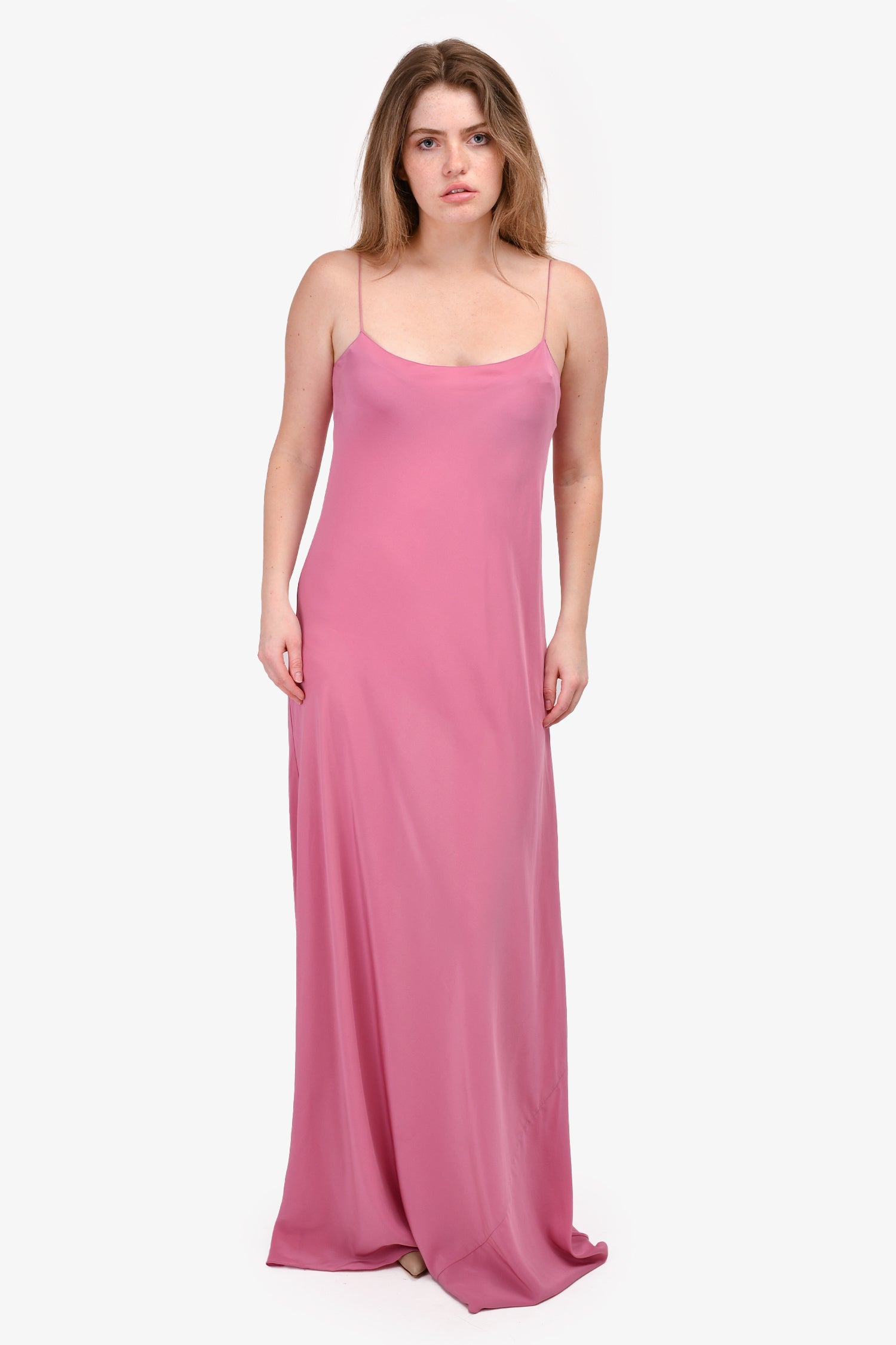 the row pink dress The Row Antoi Washed Silk-charmeuse Gown In Pink
