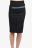 Brunello Cucinelli Black Wool Midi Skirt with Beaded Belt Size 2