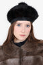 Vintage Canadian Black Mink Fur & Fabric Hat Cap Size 20.5" XS