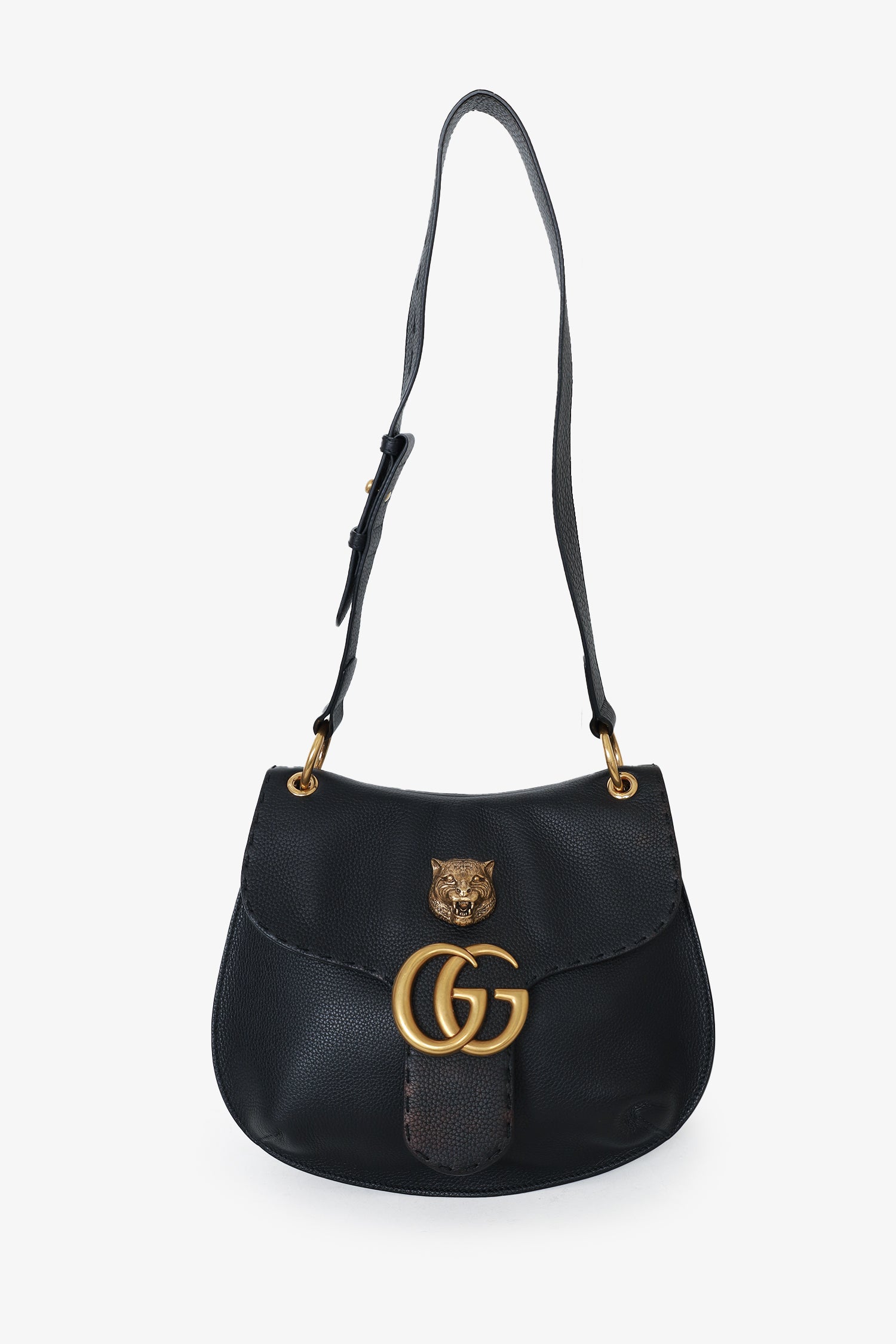 Gucci Black Leather GG Marmont Animalier Shoulder Bag – Mine \u0026 Yours