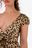 Cinq a Sept Beige/Black Leopard Printed Silk Cap-Sleeve Dress Size 2