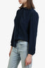 Prada Navy Blue Silk Ruffle Collar Button-Up Blouse Size 38