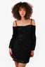 Ganni Black Floral Overlay Off-The-Shoulder Dress Size 38