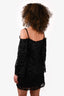 Ganni Black Floral Overlay Off-The-Shoulder Dress Size 38