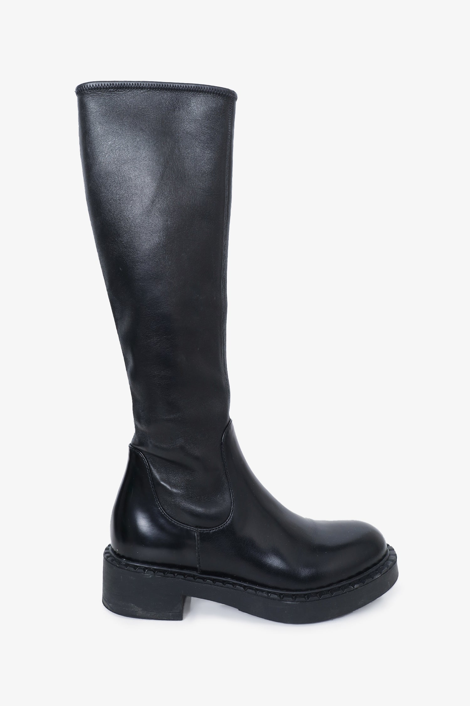 Prada Black Leather Stretch Napa Moto Knee Boots Size 36 – Mine