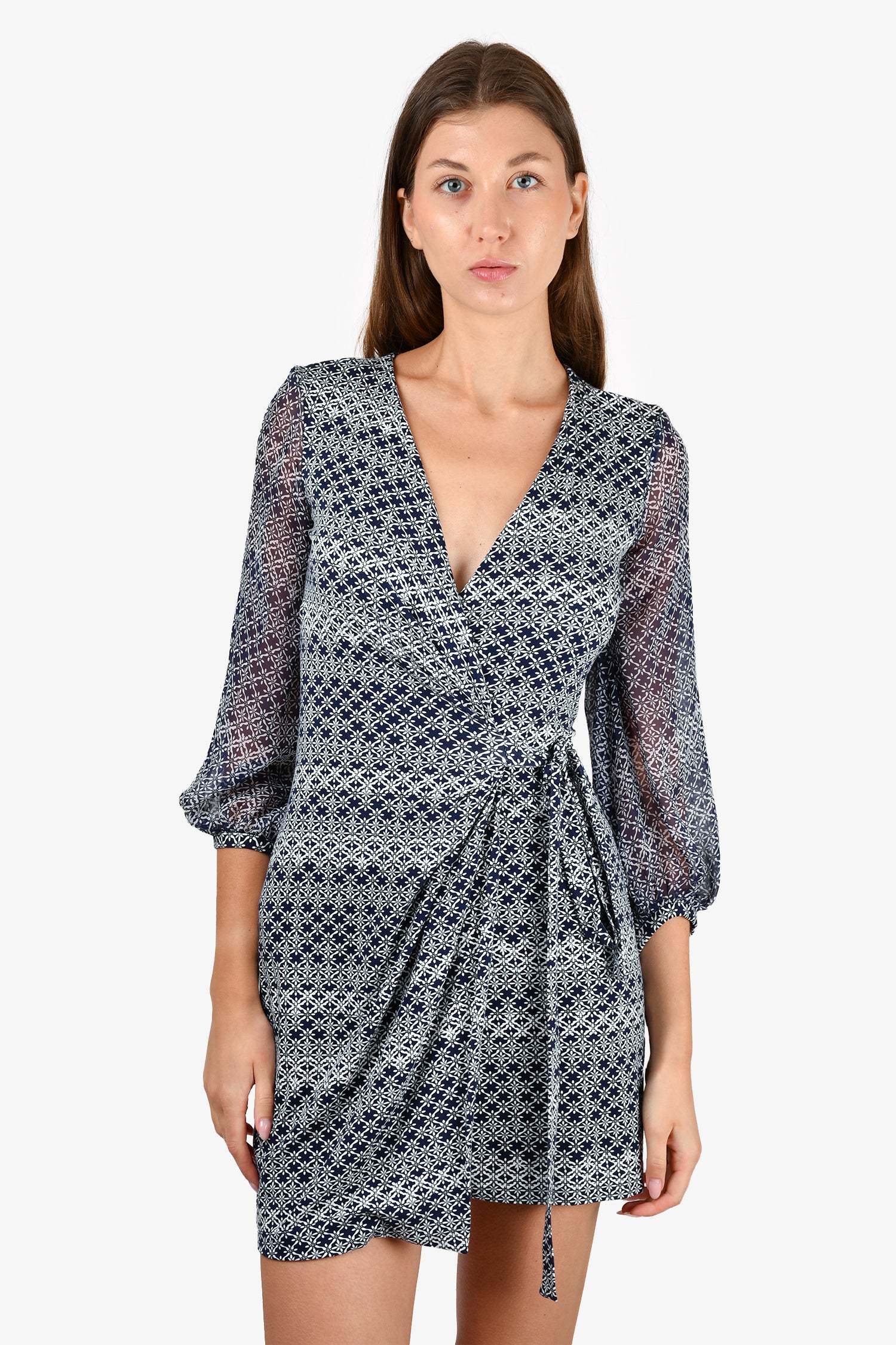 Robe Portefeuille Old Navy Bleu Et Blanc à Manches Nouées - Taille M - Occasion Très Bon état