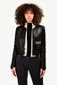 Prada 2010 Black Leather Cropped Logo Jacket Size 42
