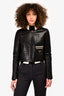 Prada 2010 Black Leather Cropped Logo Jacket Size 42