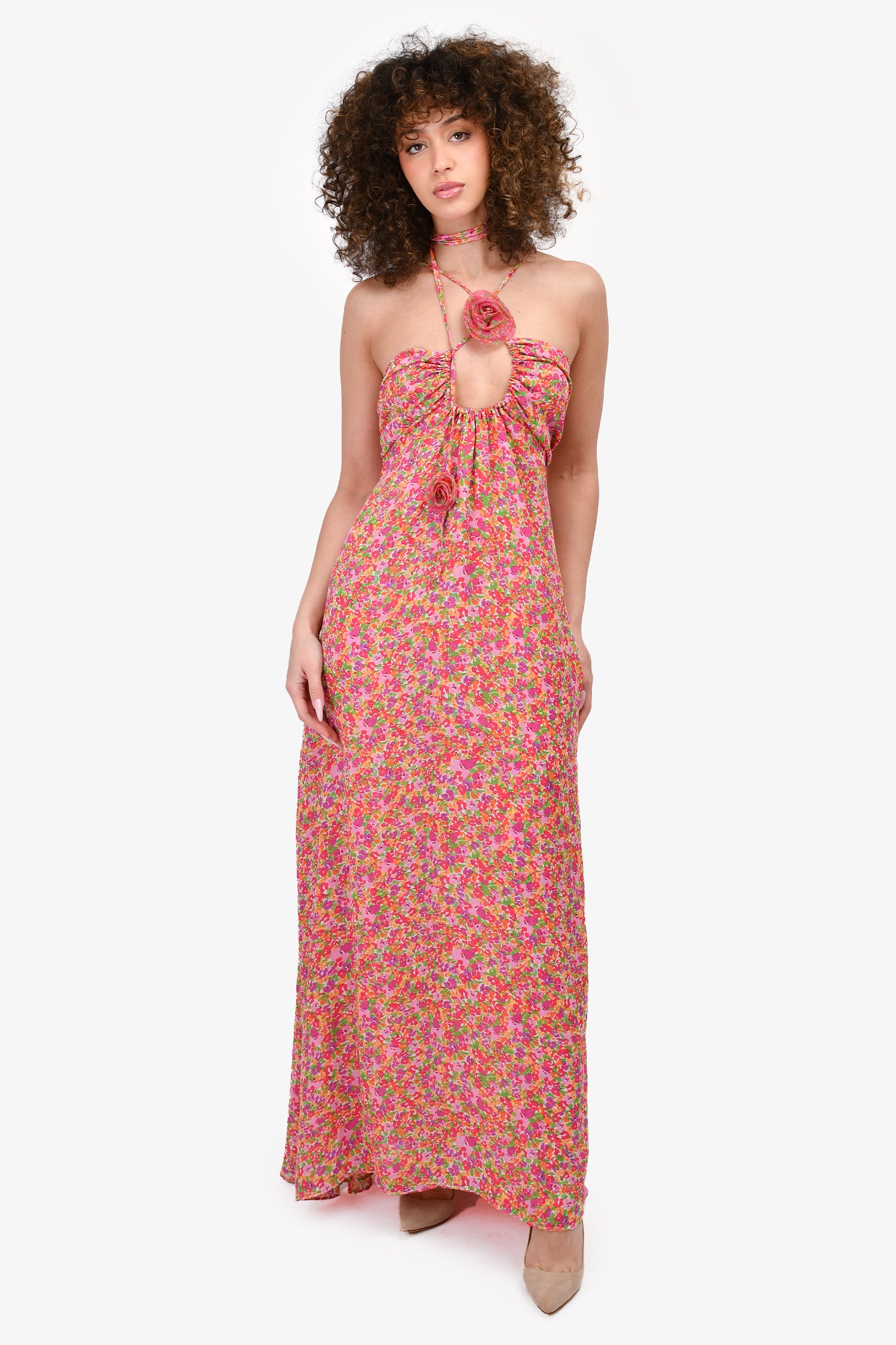 For Love & Lemons Pink Floral 'Suzette' Rosette Maxi Dress Size S – Mine &  Yours