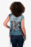 Jean Paul Gaultier Blue/Maroon Sheer Silk Printed Pirate Flowy Top Size S