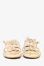 Pre-Loved Chanel™ Cream Leather Bow Pearl Detailed Flat Sandals Size 35.5