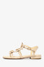 Pre-Loved Chanel™ Cream Leather Bow Pearl Detailed Flat Sandals Size 35.5