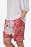 Zimmermann Pink/White Silk Floral Printed Drawstring Shorts Size 2