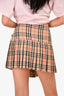 Burberry Beige Wool Check Pleated Buckled Mini Skirt Size 4 US