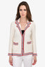 Sandro White Cotton Knit Stripe Trimmed Buttoned Cardigan Size 1