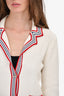 Sandro White Cotton Knit Stripe Trimmed Buttoned Cardigan Size 1