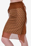 Burberry Brown Silk Logo Scarf Detail Midi Skirt Size 0