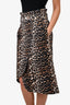 Ganni Leopard Denim Midi Skirt Size 36