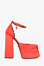 Versace Red Satin Crystal Embellished Platform Heels Size 39