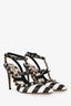 Valentino Black/White Stripe Rockstud Cage Heels Size 36