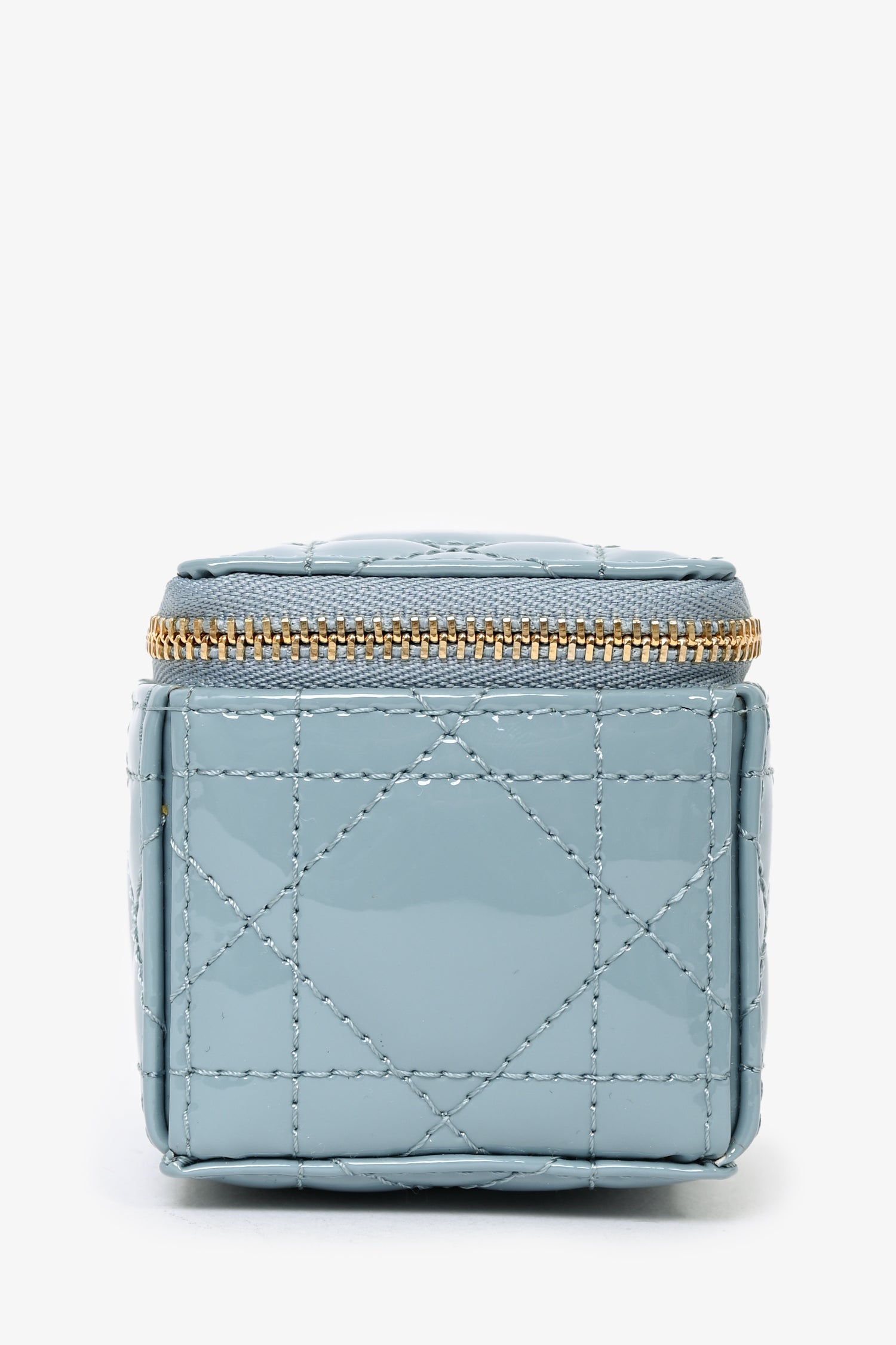 Christian Dior 2022 Blue Patent Micro Cannage Lady Dior Cube Pouch