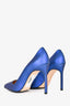 Manolo Blahnik Blue Metallic Pointed Toe Heels Size 36.5