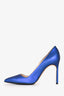 Manolo Blahnik Blue Metallic Pointed Toe Heels Size 36.5