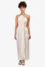 Michael Casey Cream Silk Gold Embellished One Shoulder Gown Est. Size XS