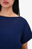Issey Miyake Navy Blue Knit Short Sleeve Sheer Top Size 2