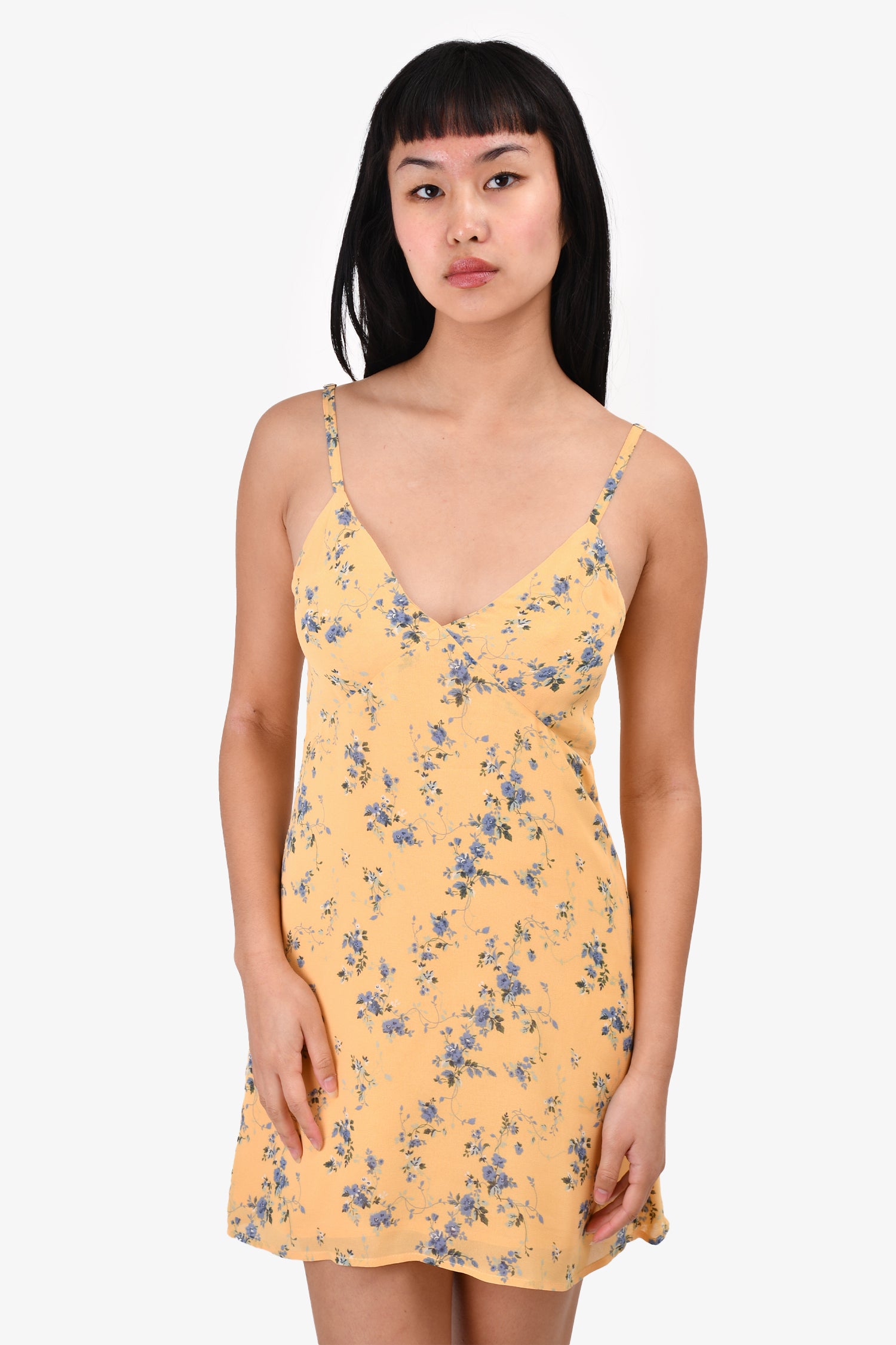 Reformation Yellow/Blue Floral Print Sleeveless Mini Dress Size XS  Mine &  Yours