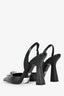 Versace Black Leather Silver Toned Medusa Pointed Toe Heels Size 37