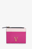 Versace Pink/Purple Leather Virtus Zip Card Holder