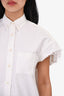 R13 White Frayed Sleeveless Button Down Collared Top Size XS