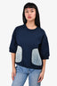 Harvey Faircloth Blue Denim Detail Crewneck Sweater Size M