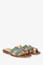 Hermes Blue Silk/Leather Oran Sandals Size 36