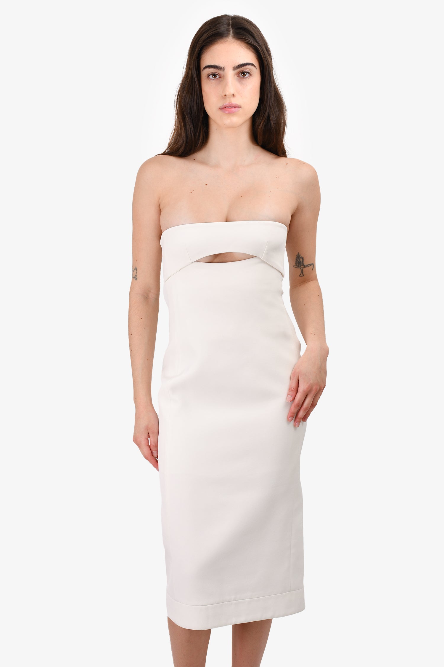 Saint Laurent White Strapless Cut-Out Midi Dress Size 36 Mine & Yours Saint Laurent White Strapless Cut-Out Midi Dress Size 36 Mine & Yours