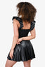 Alice & Olivia Black Faux Leather Ruffle Sleeve Flounce Dress Size XS