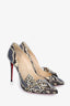 Christian Louboutin Brown/Cream Leather Leopard Bow Heels Size 37.5