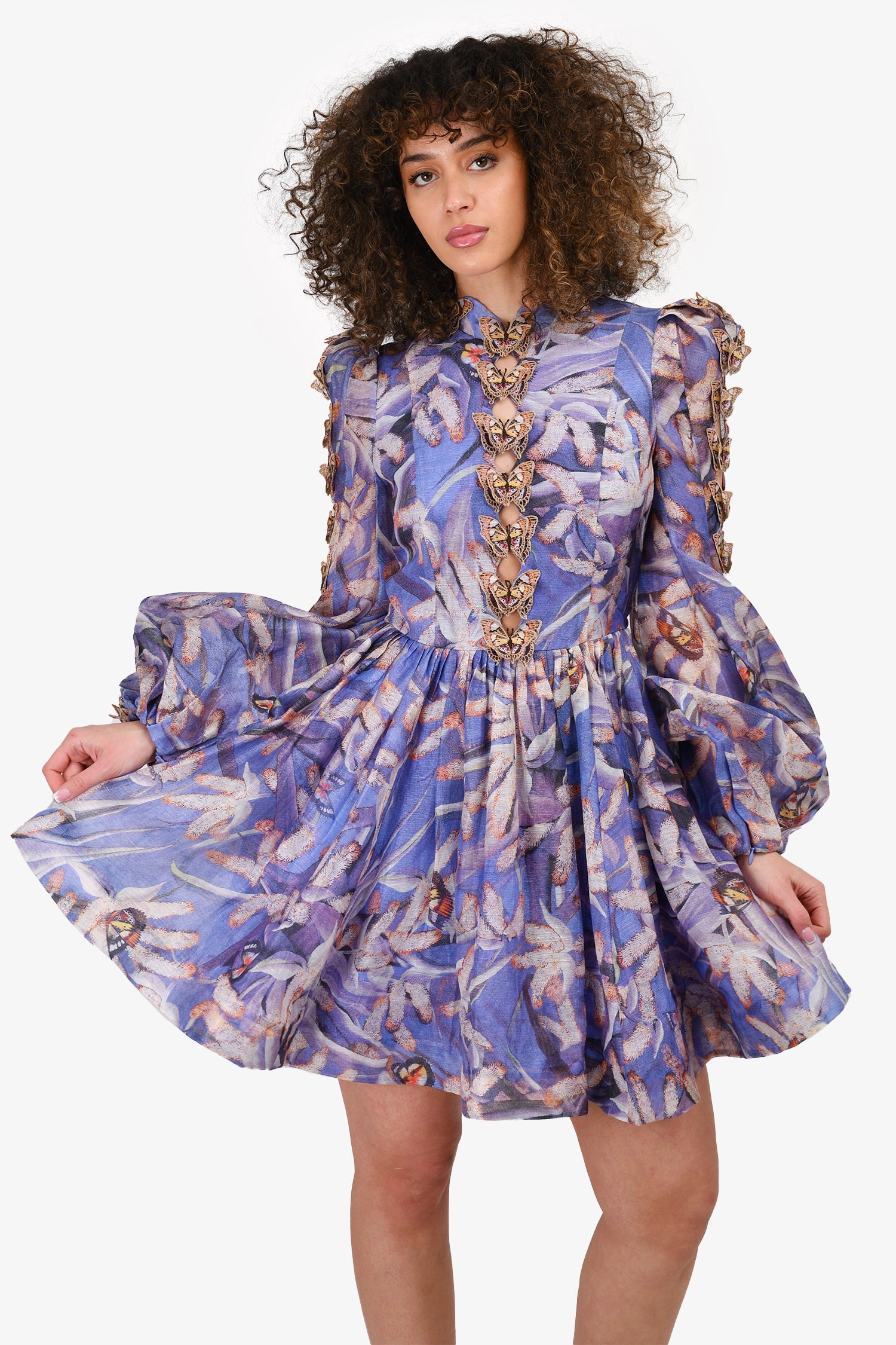 Zimmermann Purple Patterned Butterfly Detail Dress Size 0 – Mine & Yours