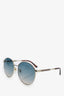 Gucci Gold Frame Blue Tint Round Sunglasses