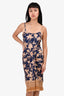 Patbo Navy/Gold Floral Print Raffia Fringed Short Dress Size L