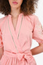 Twinset Pink Cotton Embroidered Puff Sleeve Mini Dress Size XS
