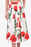 Dolce & Gabbana White Poppy Printed Midi Skirt Size 38