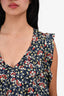 Isabel Marant Navy Blue/Cream Floral Silk Sleeveless Top Size 38