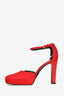 Gucci Red 'Pony Skin' Square Toe Ankle Strap Heels Size 36.5