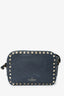 Valentino Blue Pebbled Leather Rockstud Camera Crossbody Bag