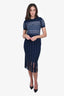 Versace Navy Blue Cutout Short-Sleeve Midi Dress Est. Size 6