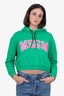 MSGM Green/Pink Cotton Logo Embroidery Cropped Hoodie Size XS