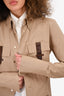 Gucci Khaki Long Shirt Leather Epaullettes Dress Size 40