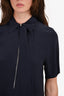 Prada Navy Silk Zip Front Top Size 40 With Tie
